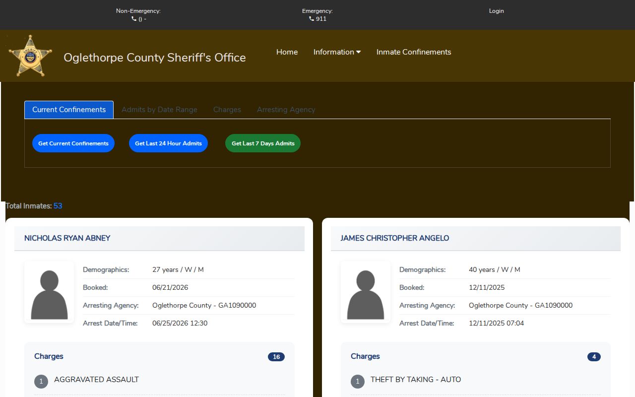 Oglethorpe County outstanding warrants current confinement search controls