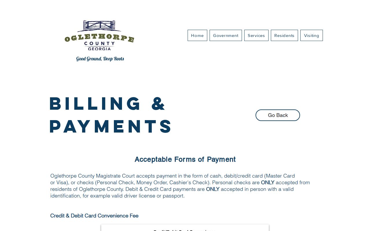 Oglethorpe County Magistrate Court payment methods, identification rules, and check restrictions