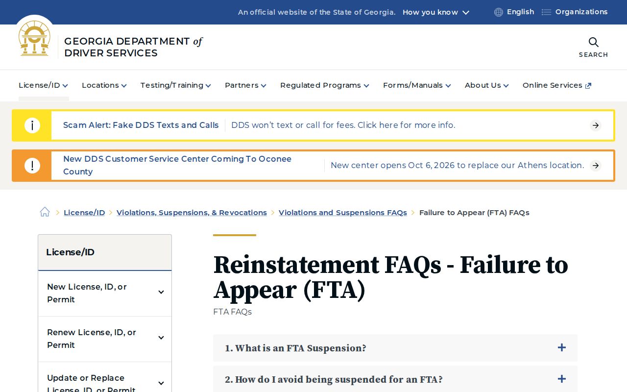 Oglethorpe County traffic warrant failure to appear and Georgia DDS guidance