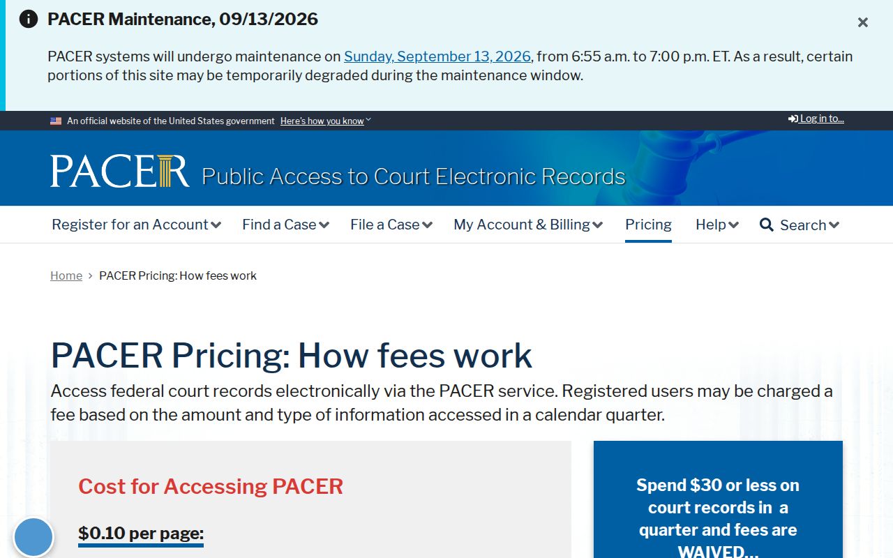Oglethorpe County warrant records federal PACER docket fee guidance