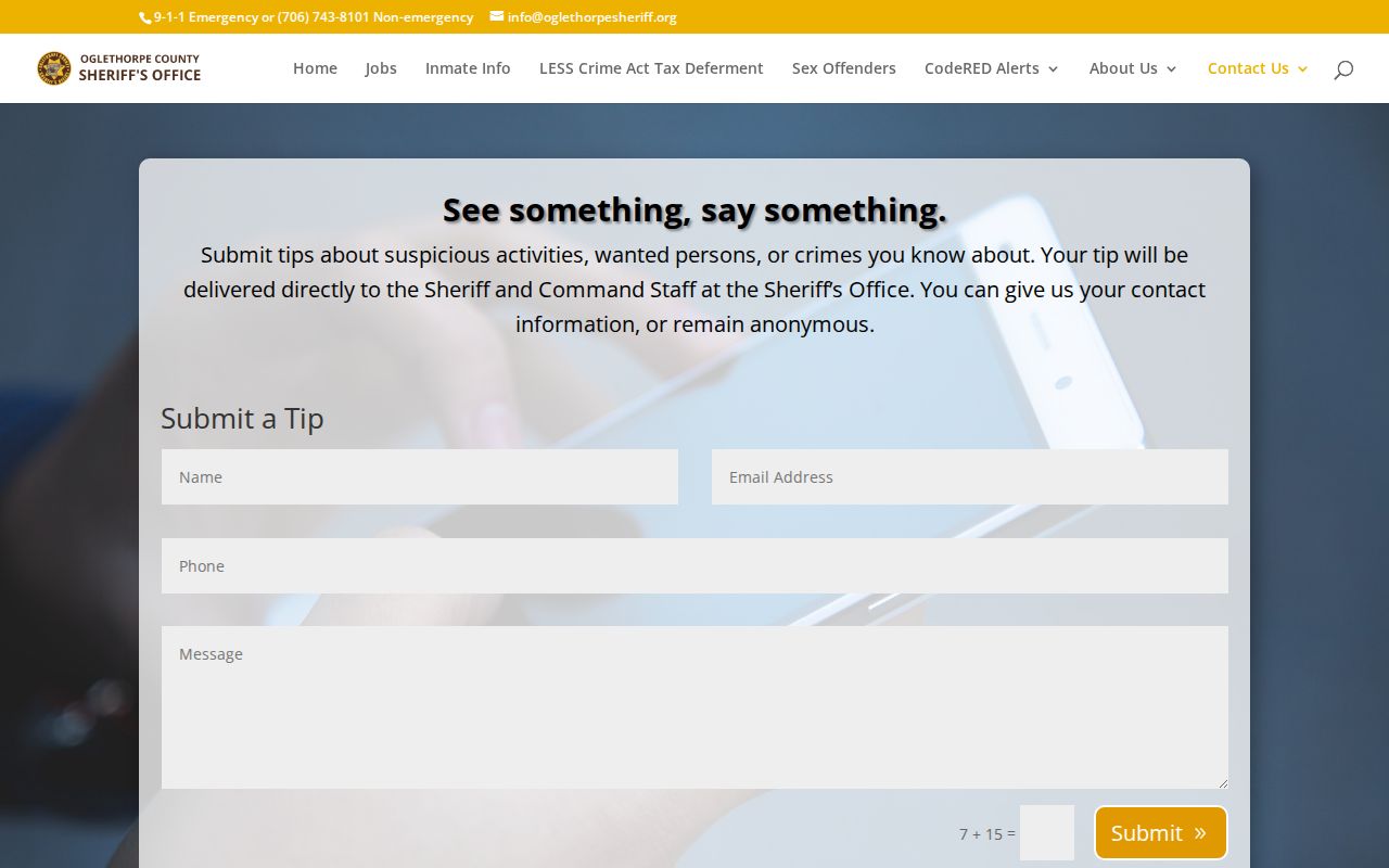 Oglethorpe County most wanted anonymous or contactable sheriff tip form