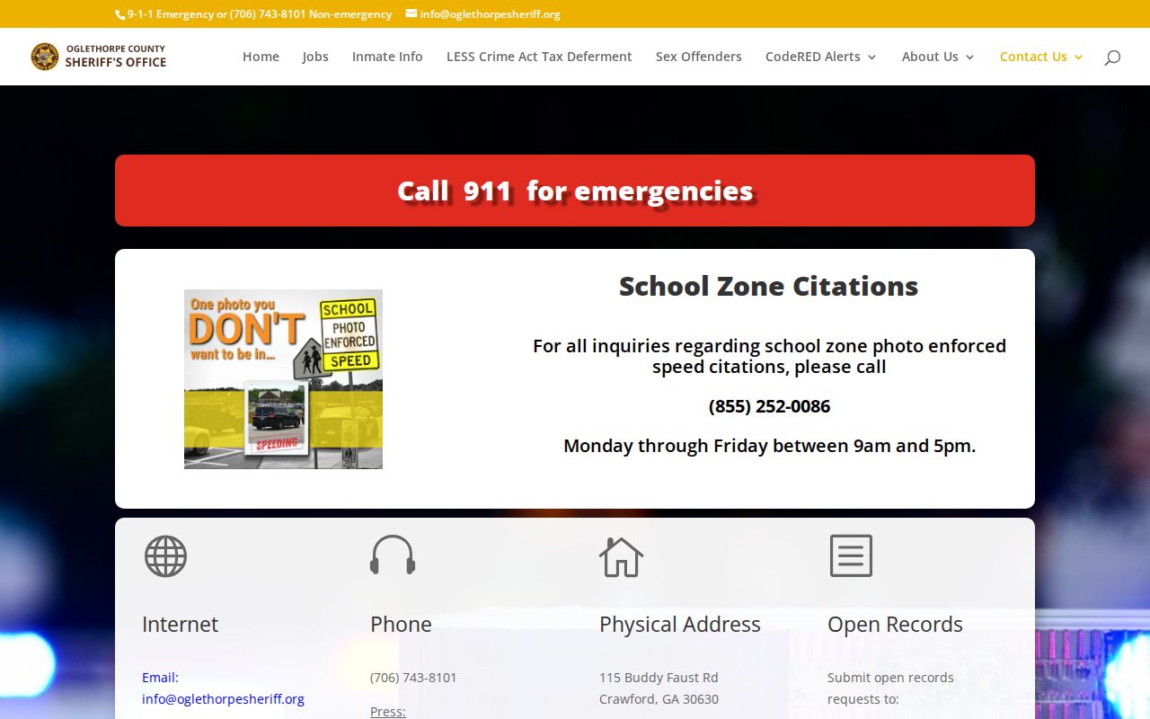 Oglethorpe County warrant records sheriff non-emergency contact menu
